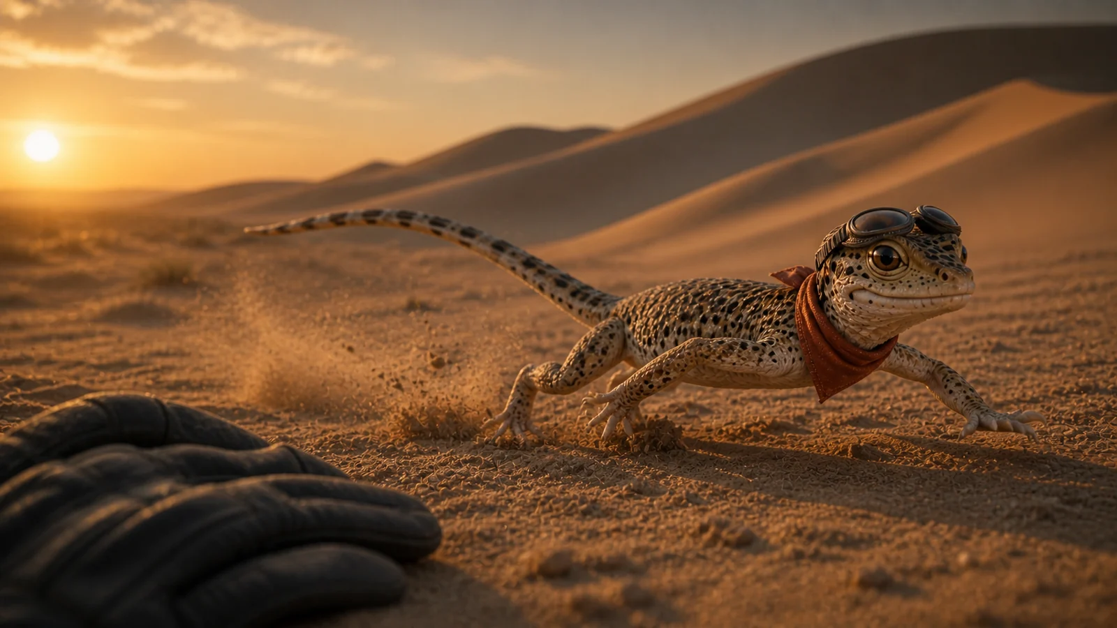 Fringe sprinting on four natural feet across wind-rippled Imperial Sand Dunes