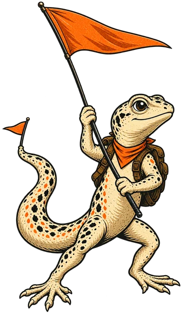 Fringe holding a tall orange safety flag