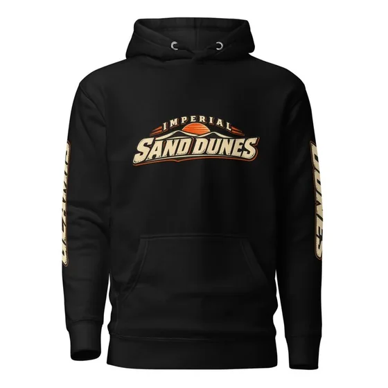 Black hoodie with the Imperial Sand Dunes chest print