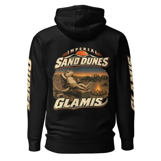 Black hoodie with the Glamis campfire back print