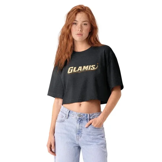 Black cropped tee with the Glamis wordmark